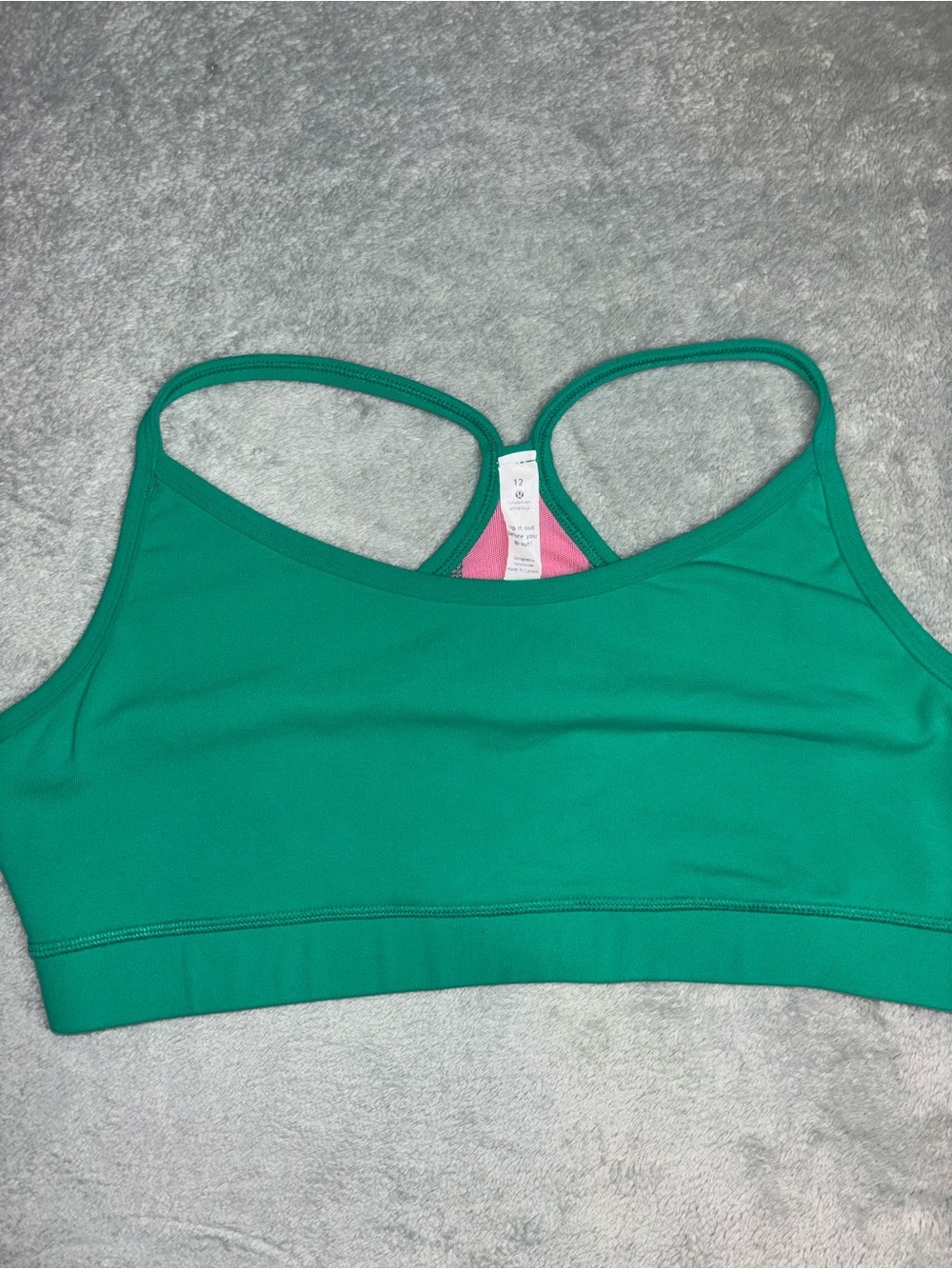 RARE Vintage Lululemon Flow Y Bra Size 12 Made In Canada Green Pink